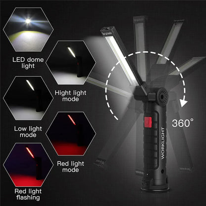 360° Rotating LED Work Light with 5 Modes, Hook and Magnetic Base - Work Light Readi Gear