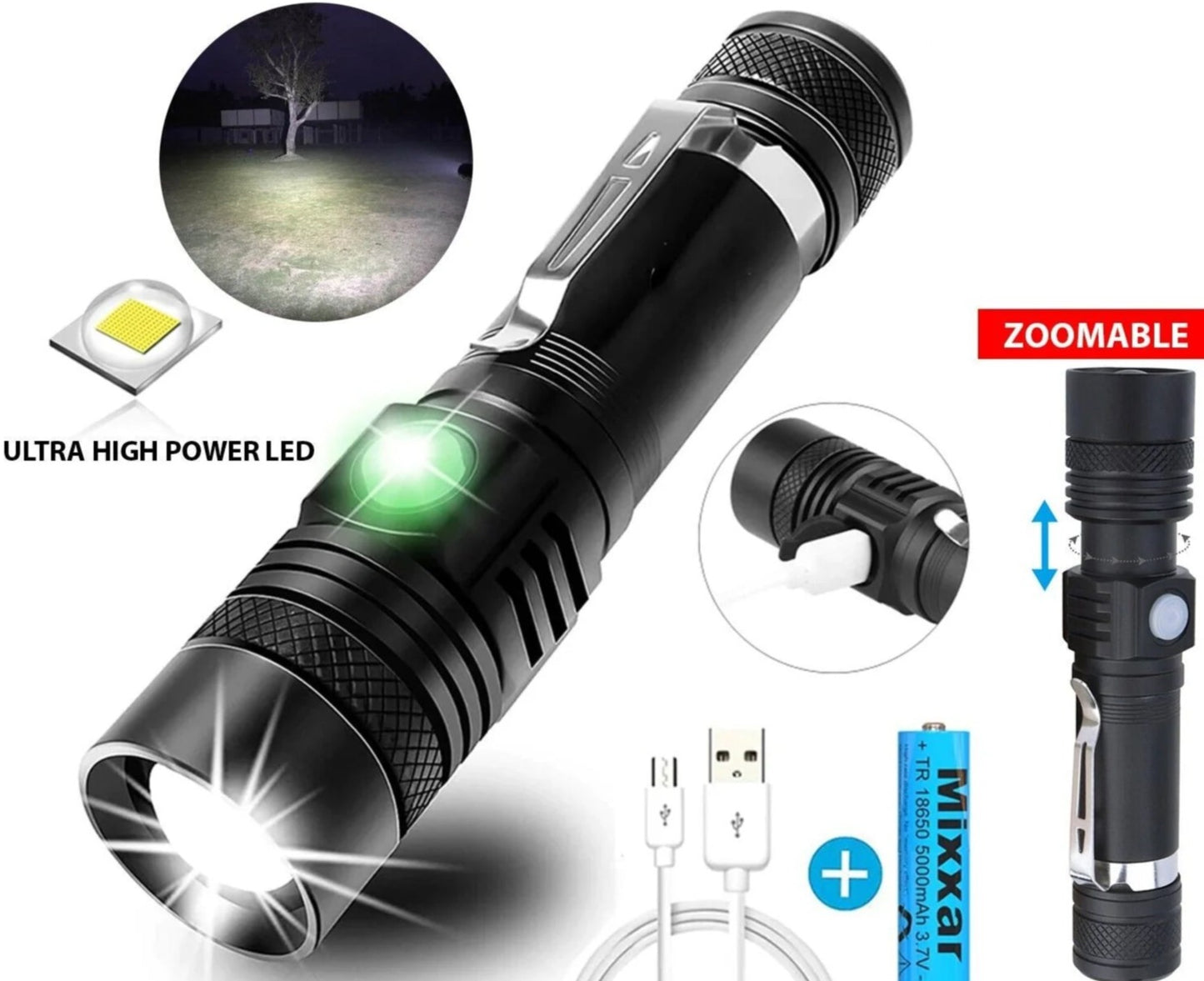 Ultra Bright 90000LM LED Flashlight - Zoomable & Rechargeable - Multifunctional Flashlight Readi Gear