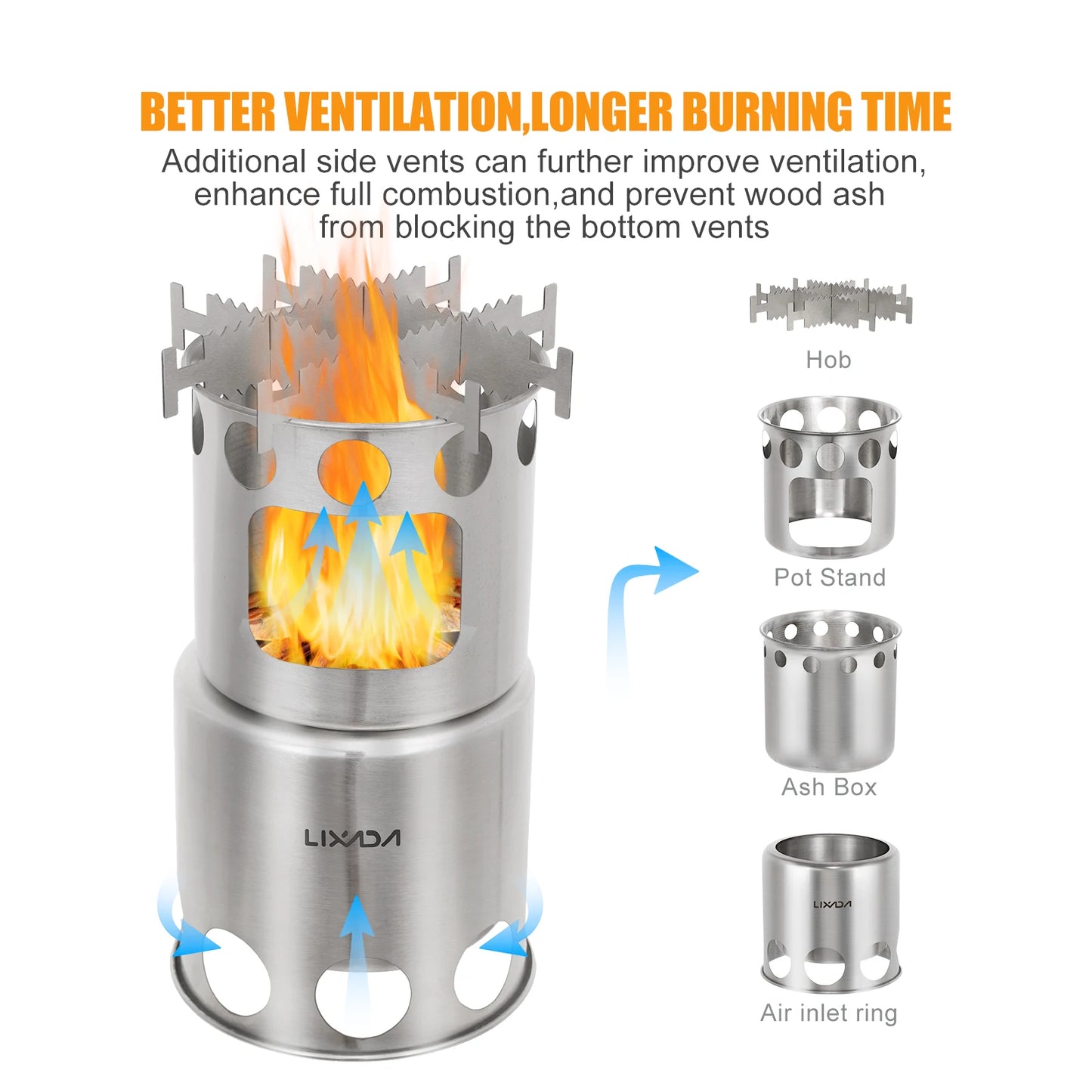 Lixada Portable Wood Stove - Lightweight Stainless Steel Cooking Burner for Camping - Portable Cooking Stove Readi Gear