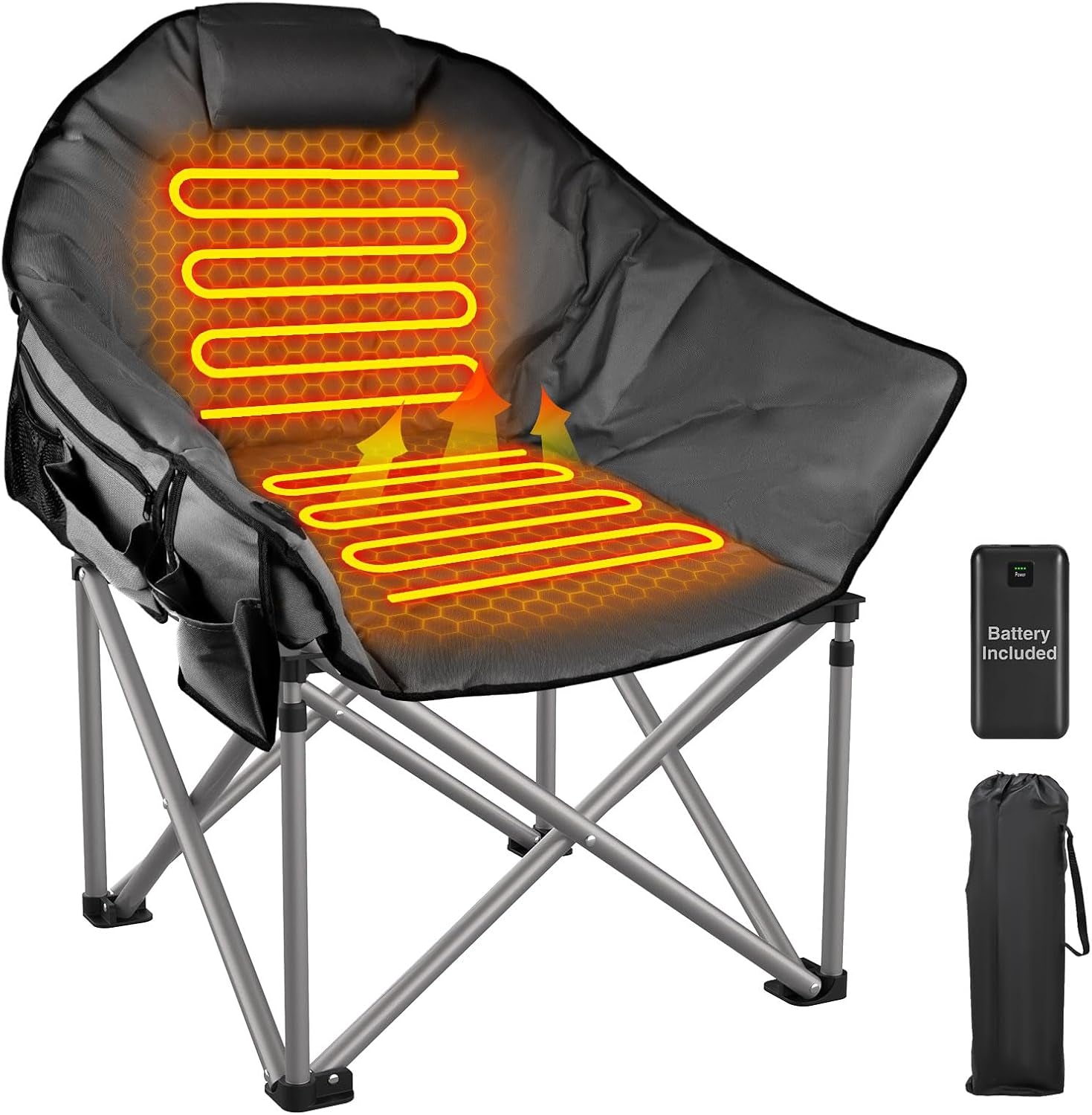 CozyPro Heated Camping Chair with Power Bank - Oversized, Foldable & 3 Heat Settings - Heated camping chair Readi Gear