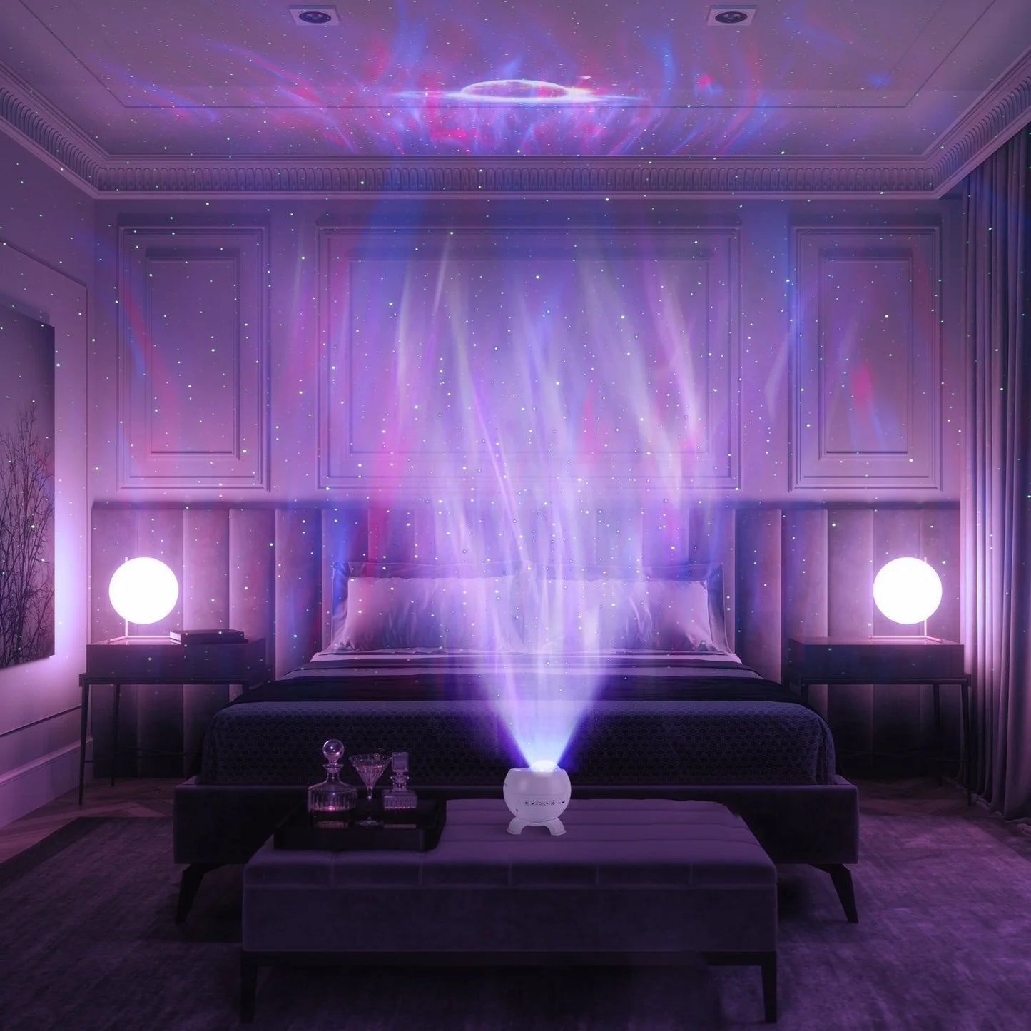 NightSky Oasis: 7-Pattern Bluetooth Projector & Sound Machine - Bluetooth projector night light and sound machine Readi Gear