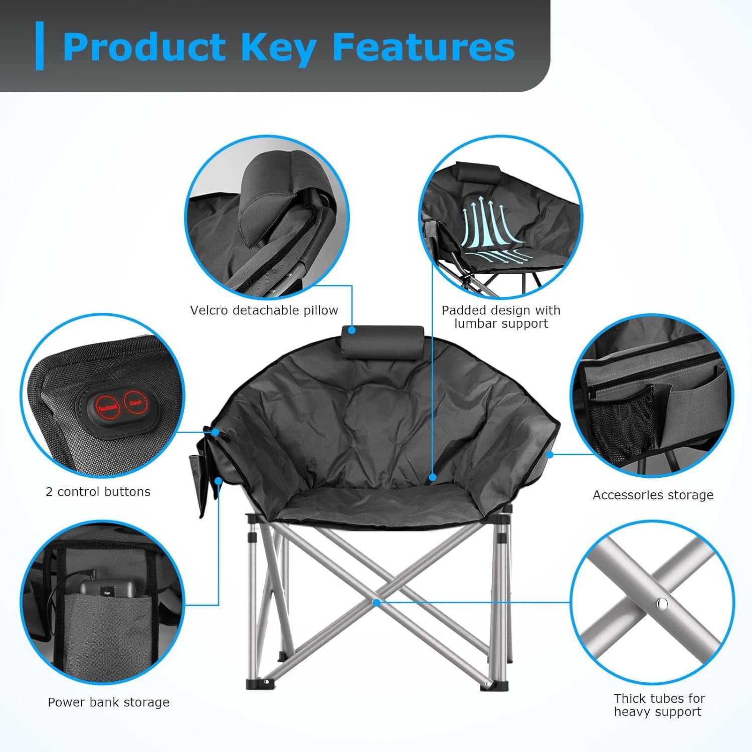 CozyPro Heated Camping Chair with Power Bank - Oversized, Foldable & 3 Heat Settings - Heated camping chair Readi Gear