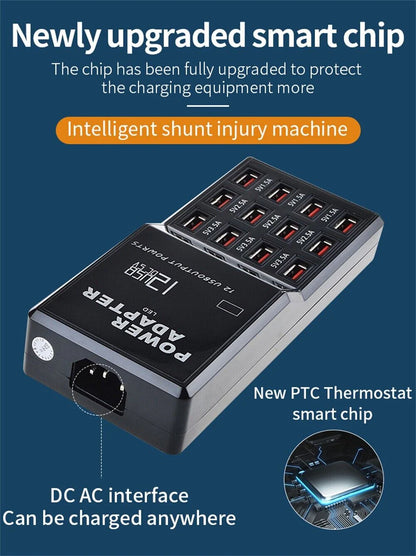 PowerPro 12-Port USB Charging Station: Desktop & Wall Charger Organizer - USB Charging Station Readi Gear