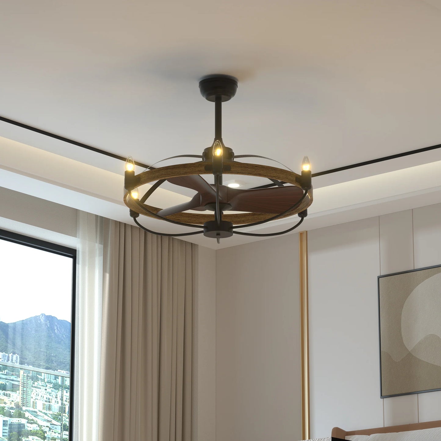 Rustic Farmhouse Caged Fan & Light Fixture with Remote - farmhouse caged ceiling fan light Readi Gear