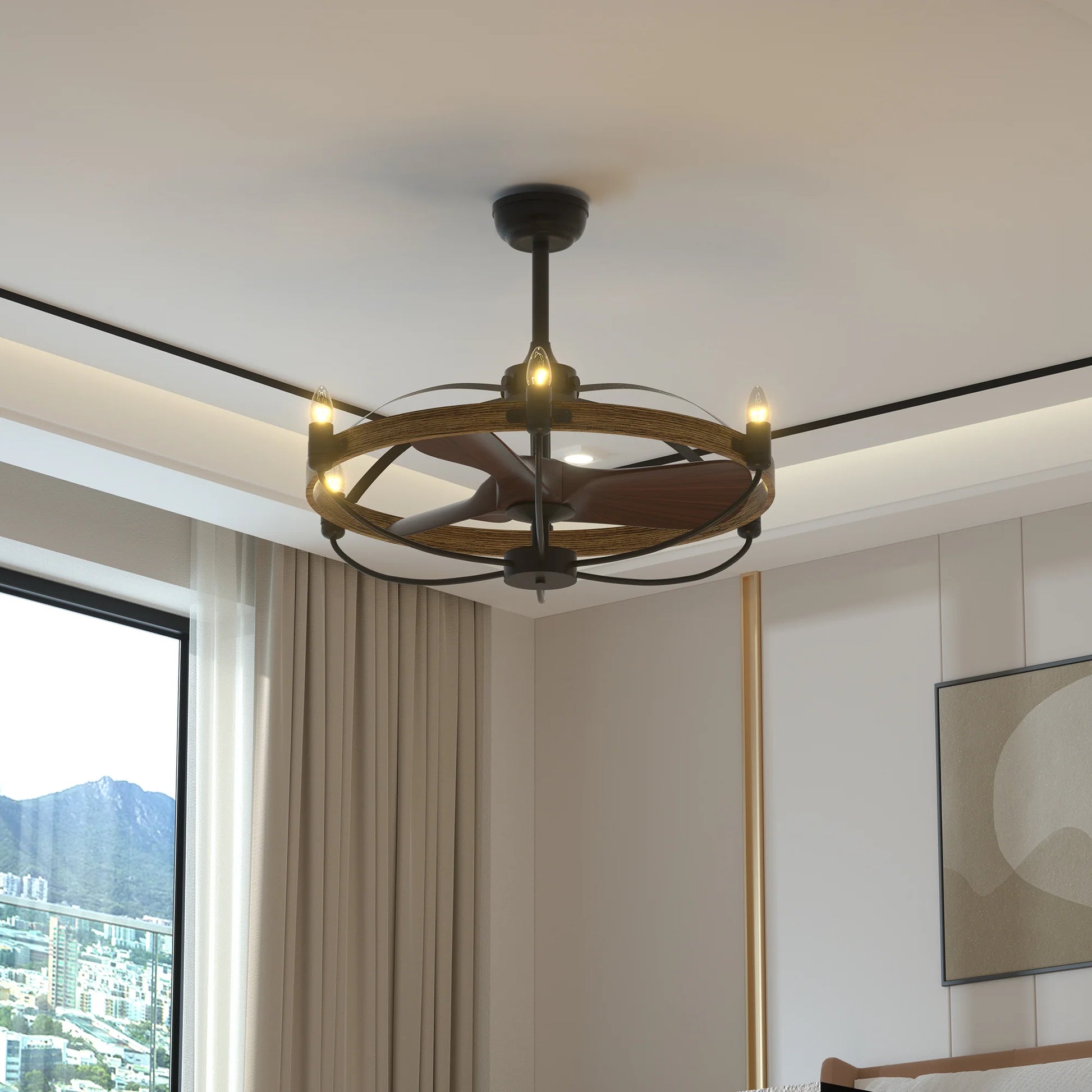 Rustic Farmhouse Caged Fan & Light Fixture with Remote - farmhouse caged ceiling fan light Readi Gear