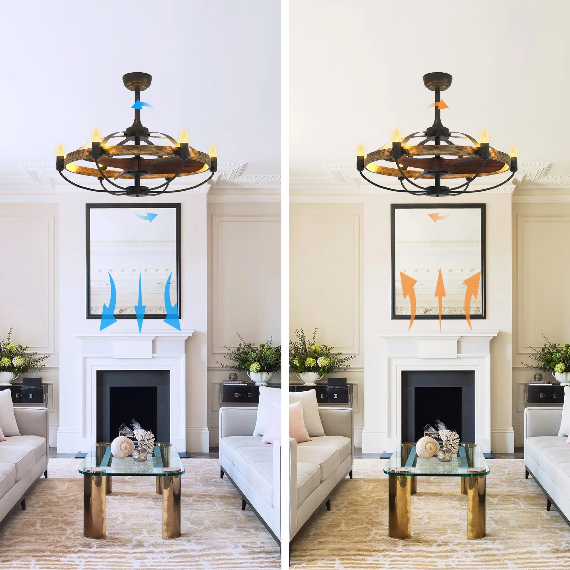 Rustic Farmhouse Caged Fan & Light Fixture with Remote - farmhouse caged ceiling fan light Readi Gear