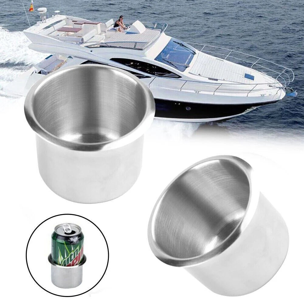 Universal Stainless Steel Cup Holder - Car, Boat, RV, Truck, Marine (2 Pack) - Stainless steel cup holder Readi Gear
