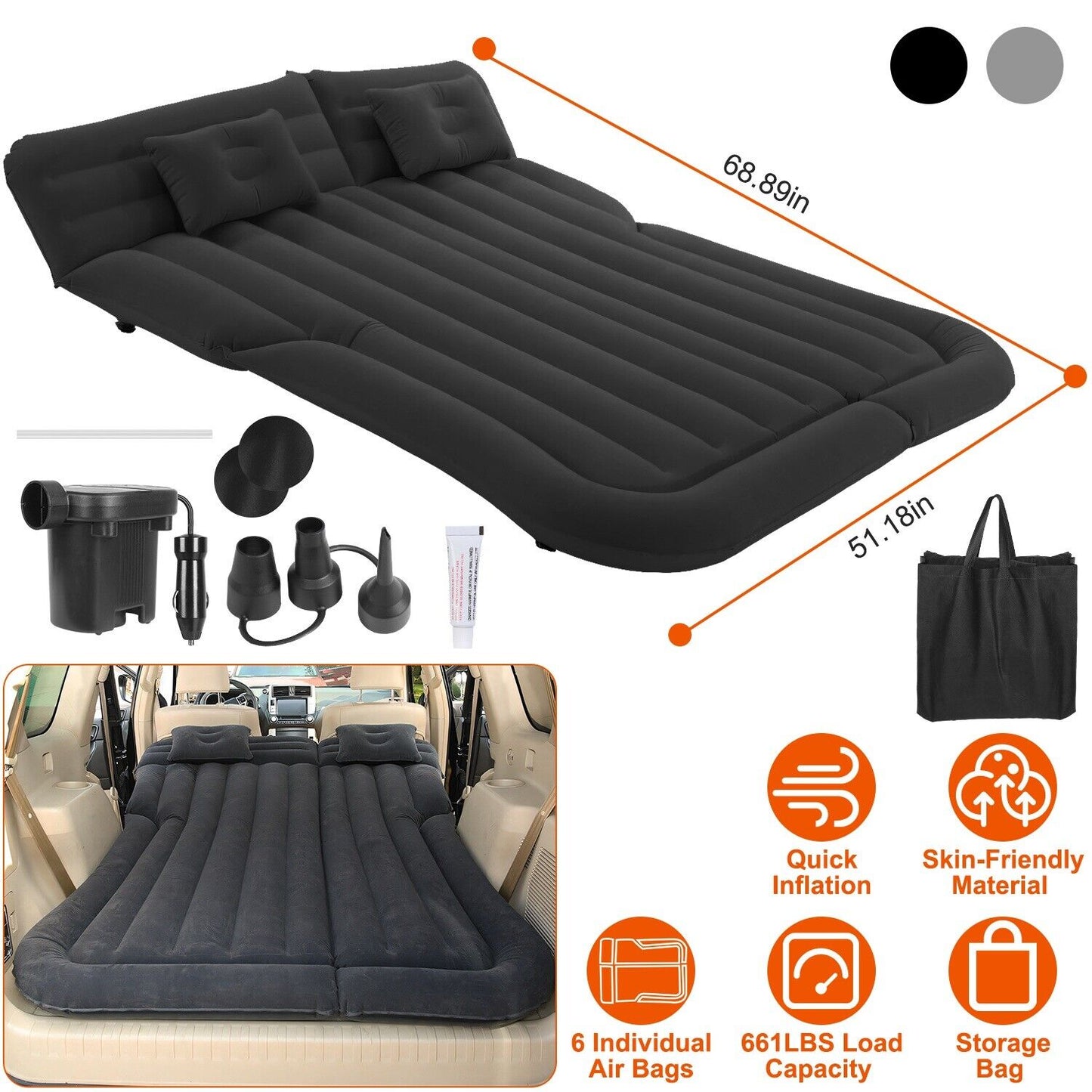 Ultimate Inflatable Car/SUV Mattress – Backseat Bed w/ Pump & 2 Pillows - Car Air Mattress Readi Gear