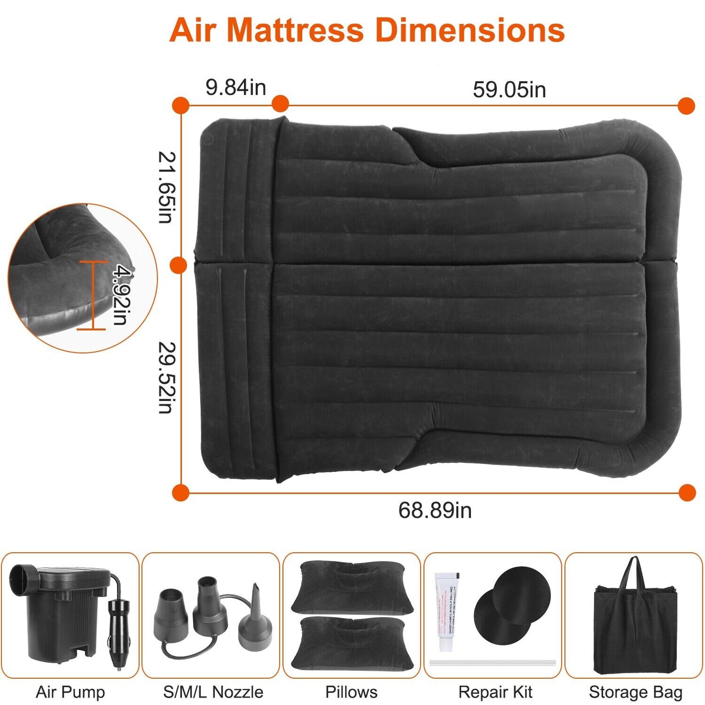 Ultimate Inflatable Car/SUV Mattress – Backseat Bed w/ Pump & 2 Pillows - Car Air Mattress Readi Gear