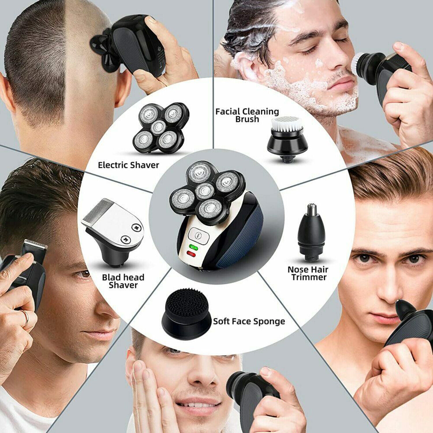 5-in-1 Electric Grooming Kit - 4D Shaver for Head, Beard, Nose & Body - Electric Grooming Kit Readi Gear