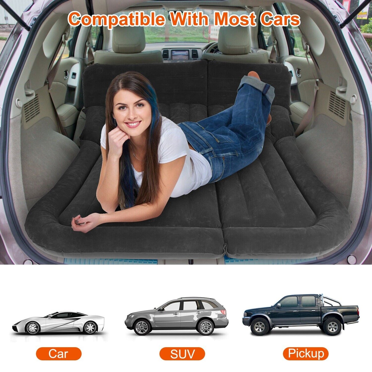 Ultimate Inflatable Car/SUV Mattress – Backseat Bed w/ Pump & 2 Pillows - Car Air Mattress Readi Gear