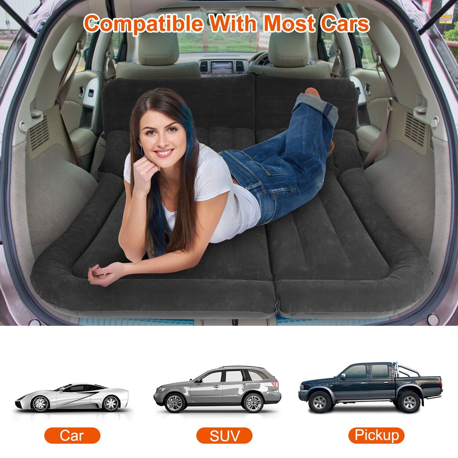 Ultimate Inflatable Car/SUV Mattress – Backseat Bed w/ Pump & 2 Pillows - Car Air Mattress Readi Gear