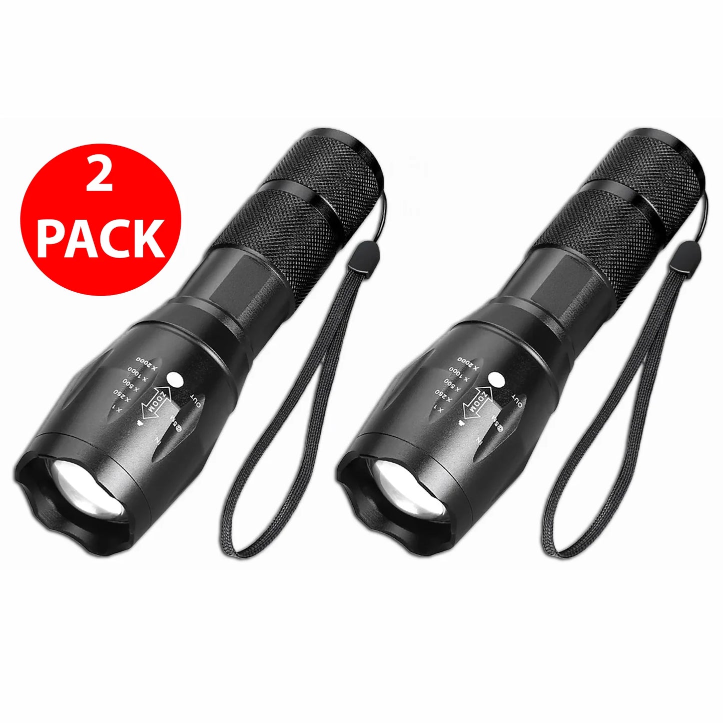 Super-Bright Zoomable LED Tactical Flashlight - Pack of 2 - Readi Gear