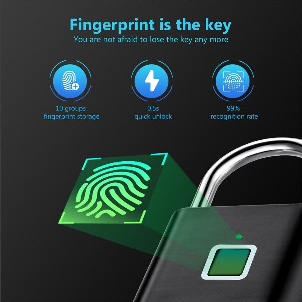 SecureTouch Guardian: Biometric Waterproof Smart Lock - Fingerprint Smart Padlock Readi Gear